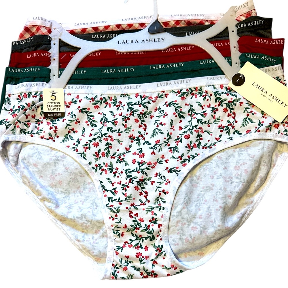 Laura Ashley Underwear Set - Red, Green, Gray, White Floral